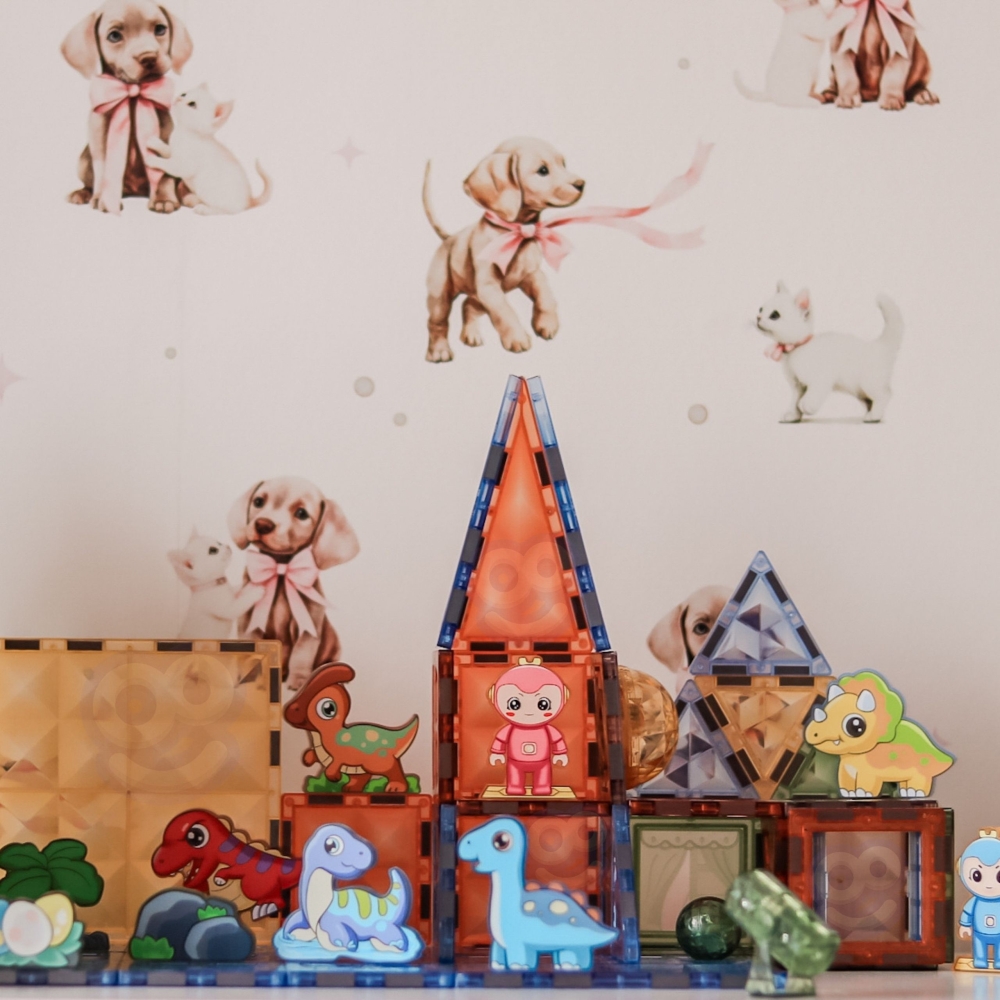Magnetinis šviečiantis konstruktorius WOOPIE 3D Dinozaurų parkas 124el.
