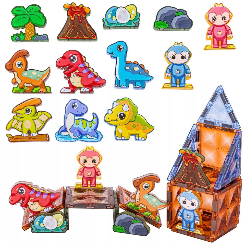 Magnetinis šviečiantis konstruktorius WOOPIE 3D Dinozaurų parkas 124el.