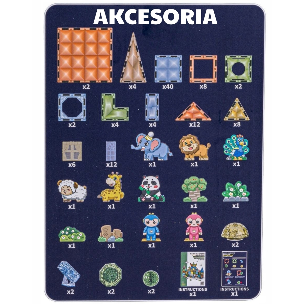 Šviečiantis magnetinis konstruktorius WOOPIE 3D Gyvūnų pasaulis, 124 el.