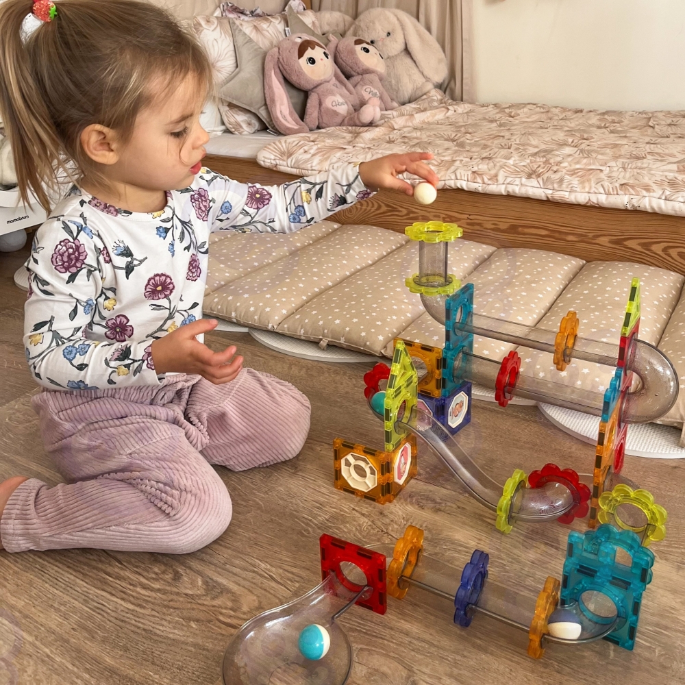 Magnetinis konstruktorius WOOPIE 3D edukacinis kamuoliukų kelio rinkinys 113 el.