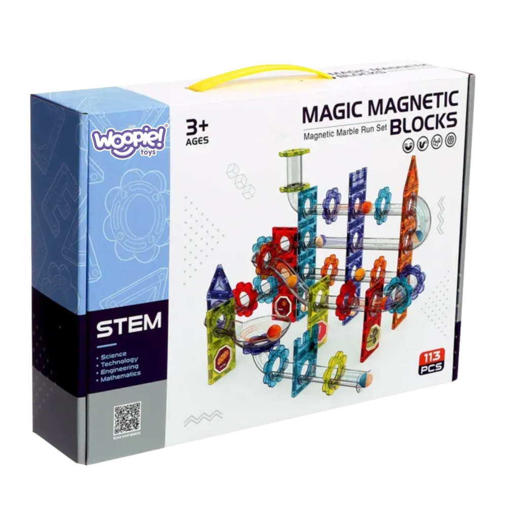 Magnetinis konstruktorius WOOPIE 3D edukacinis kamuoliukų kelio rinkinys 113 el.