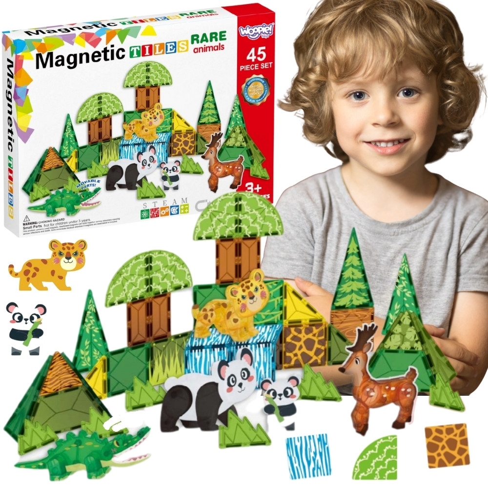 Magnetinis 3D konstruktorius WOOPIE Rare Animals edukacinis rinkinys 45el.