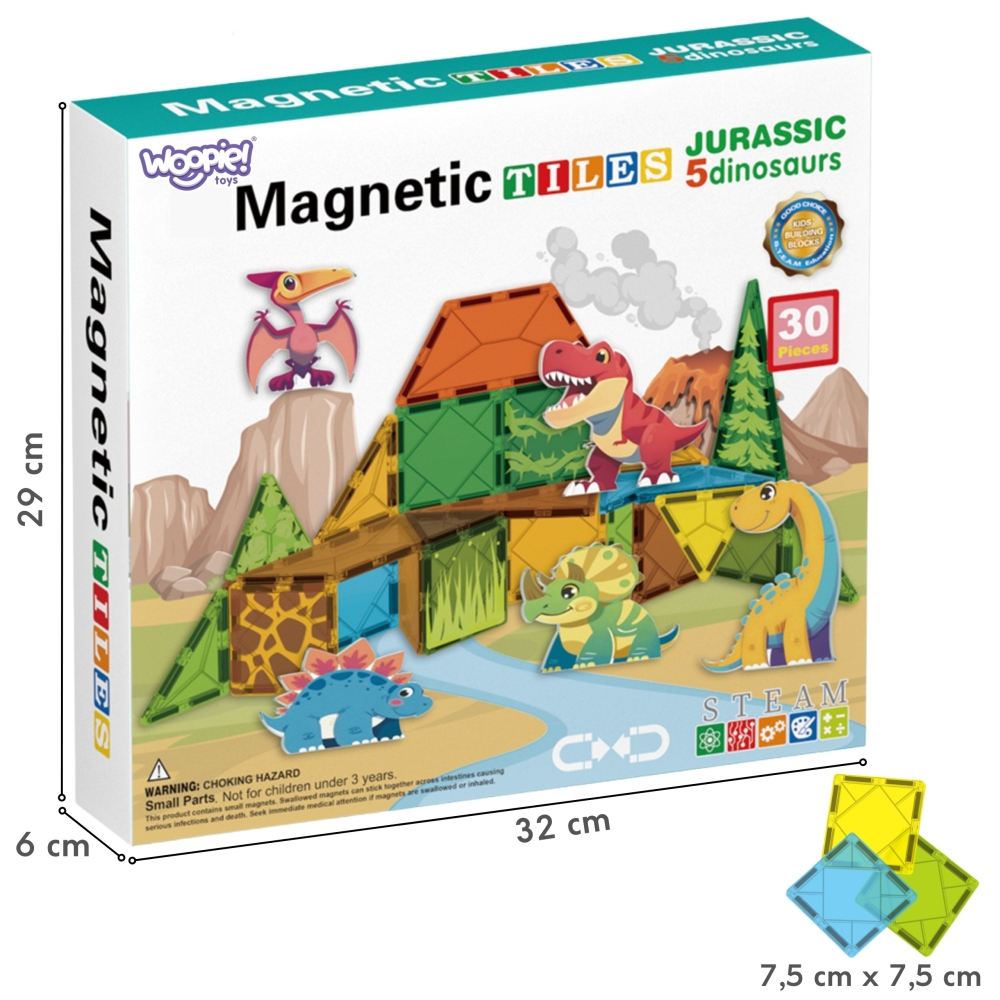 Magnetinis konstruktorius WOOPIE 7,5 cm Dino 30 el.-Žaislai, Konstruktoriai, Magnetiniai konstruktoriai-e-vaikas