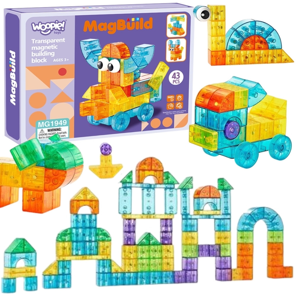 Skaidrus magnetinis konstruktorius WOOPIE 43 el.-Žaislai, Konstruktoriai, Magnetiniai konstruktoriai-e-vaikas