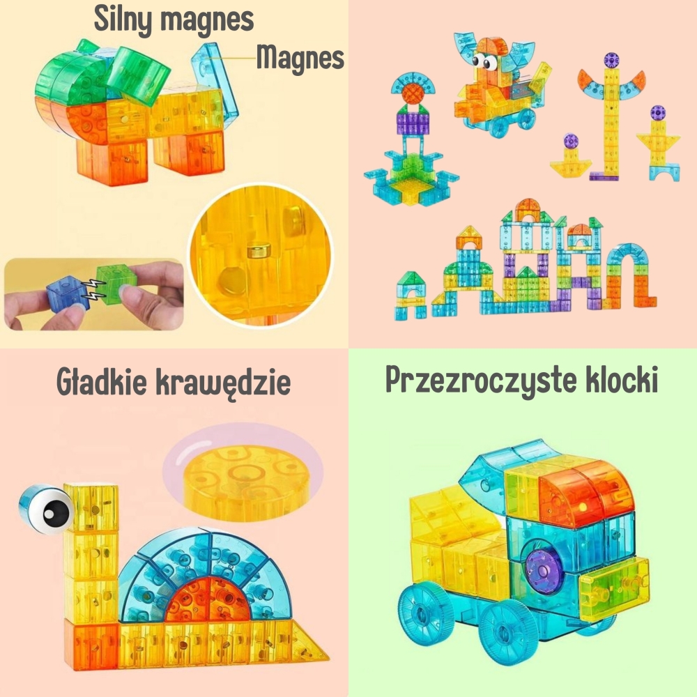 Skaidrus magnetinis konstruktorius WOOPIE 43 el.-Žaislai, Konstruktoriai, Magnetiniai konstruktoriai-e-vaikas