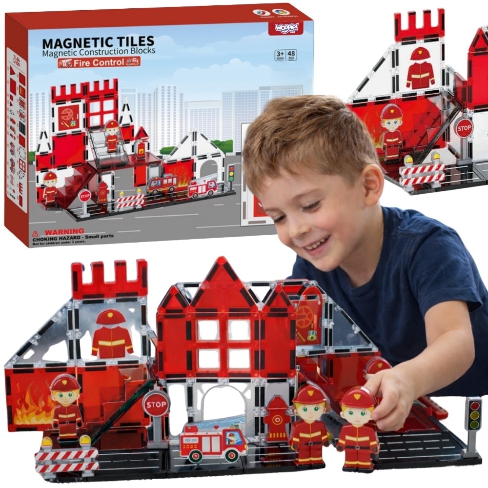 Magnetinis konstruktorius WOOPIE 3D Ugniagesių rinkinys 48el.-Žaislai, Konstruktoriai, Magnetiniai konstruktoriai-e-vaikas