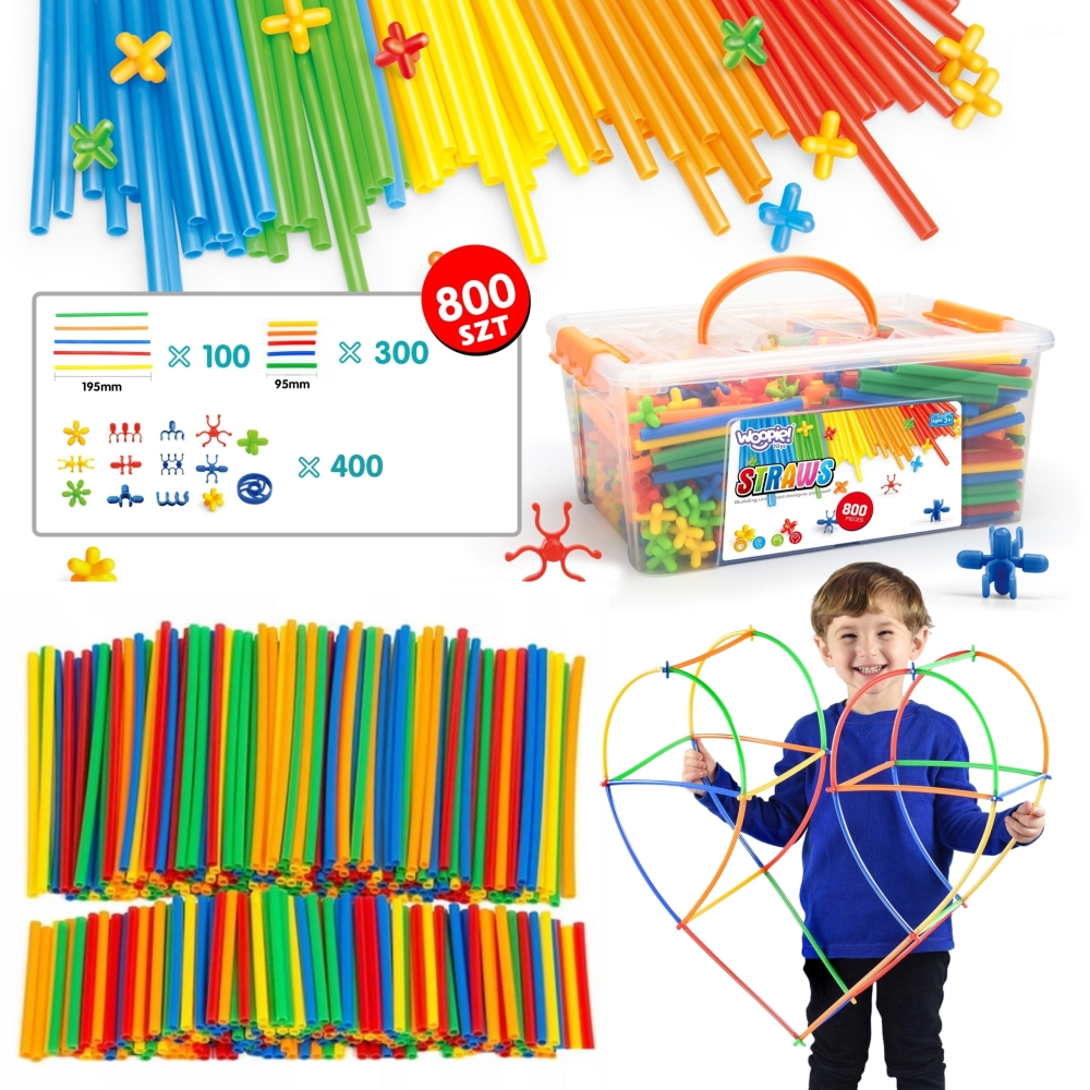 Statybiniai spalvoti šiaudeliai WOOPIE 800 el.