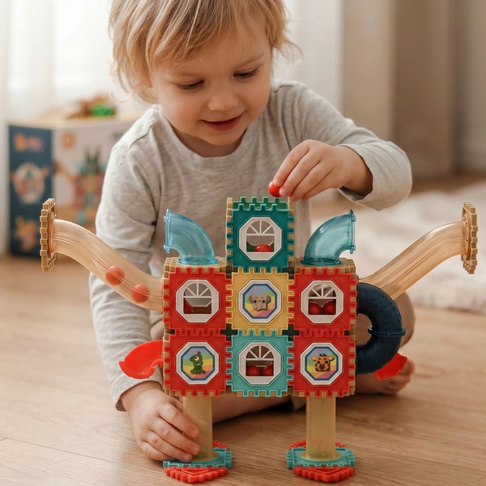 Magnetinis konstruktorius WOOPIE 3D Edukacinis kamuoliukų kelio rinkinys 128el.