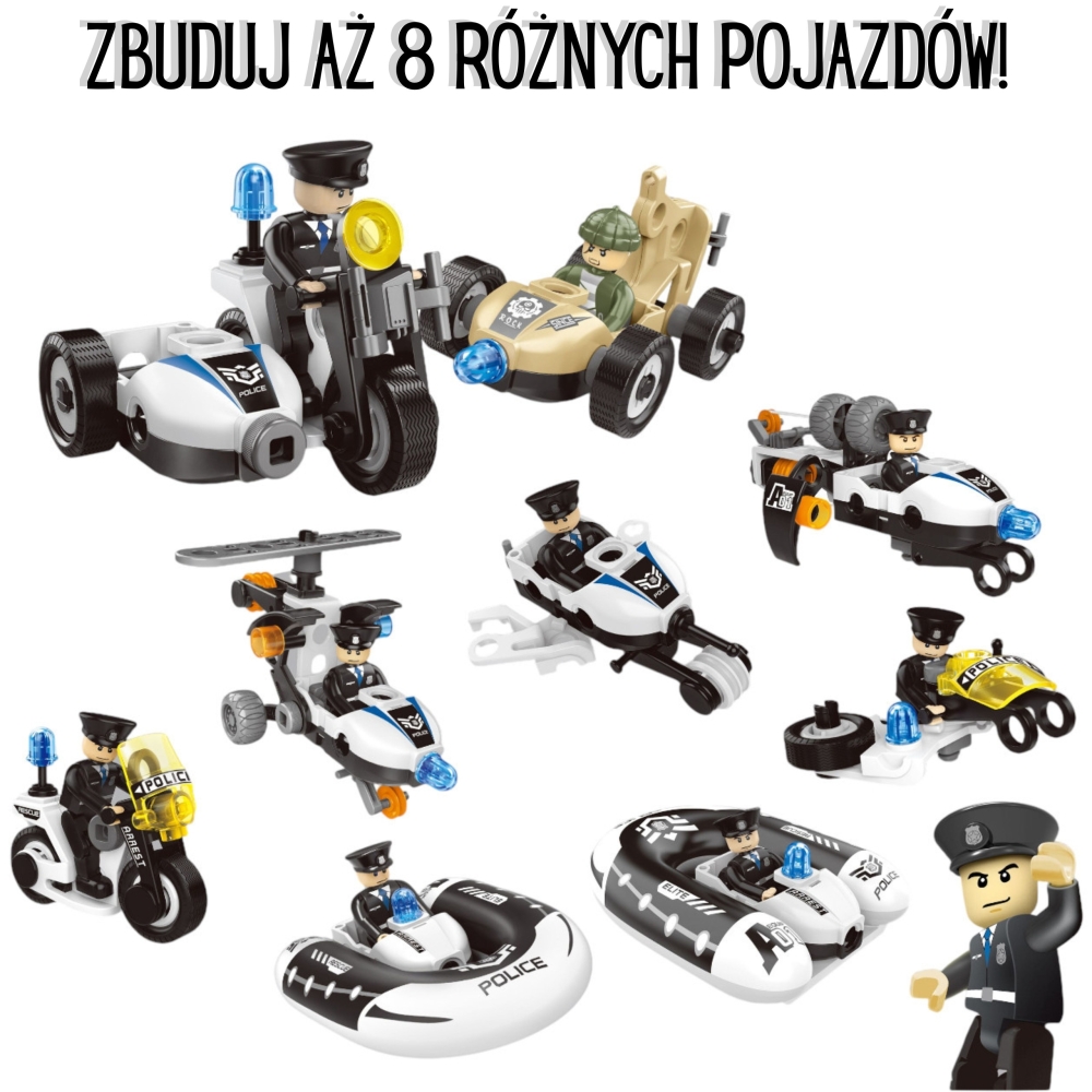 Konstruktorius WOOPIE Policijos transporto priemonės 8 STEAM modeliai-Žaislai, Konstruktoriai, Įvairūs konstruktoriai-e-vaikas