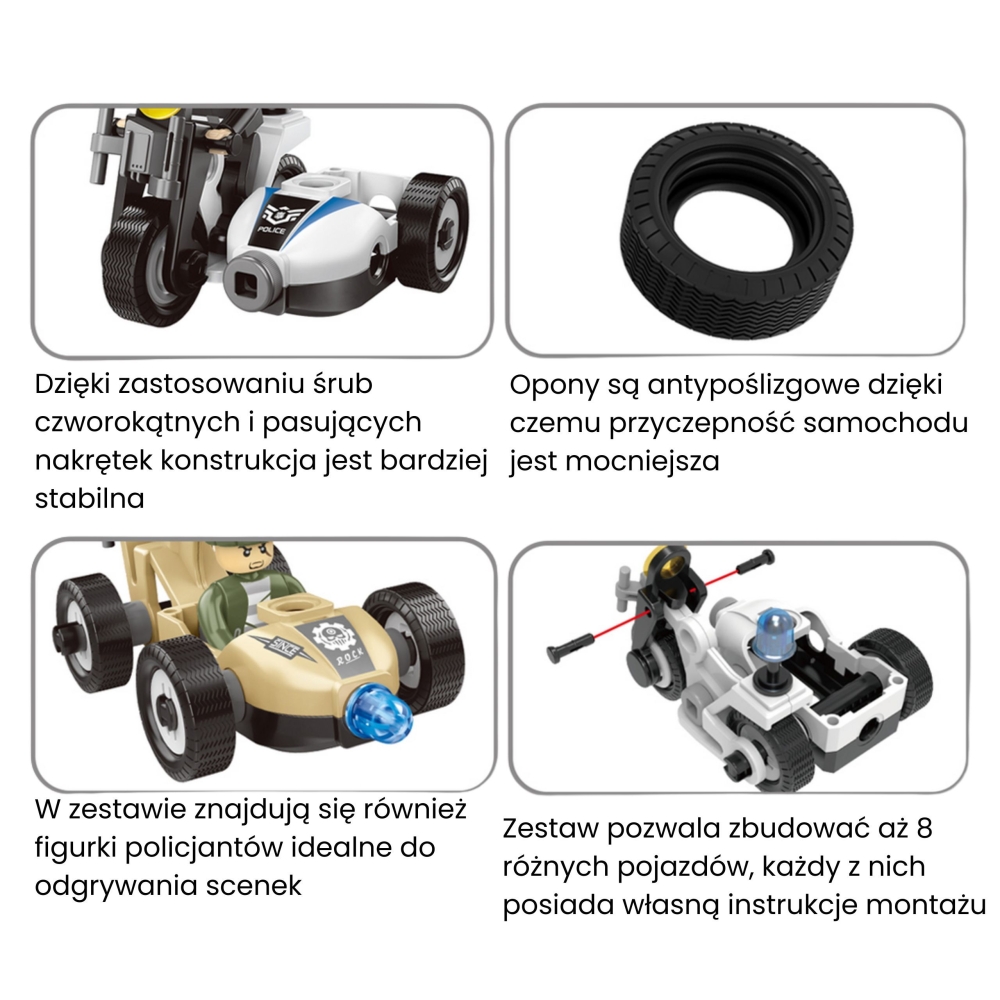 Konstruktorius WOOPIE Policijos transporto priemonės 8 STEAM modeliai-Žaislai, Konstruktoriai, Įvairūs konstruktoriai-e-vaikas