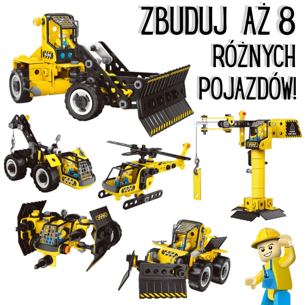 Konstruktorius WOOPIE statybos transporto priemonės, 8 STEAM modeliai-Žaislai, Konstruktoriai, Įvairūs konstruktoriai-e-vaikas