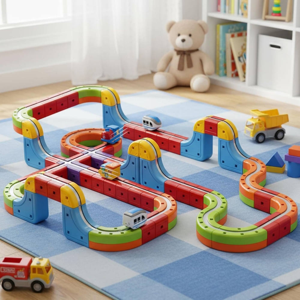 Magnetinių kaladėlių - traukinio trasos rinkinys WOOPIE Magic Cube, 68 vnt-Žaislai, Konstruktoriai, Auto ir transporto žaislai, 