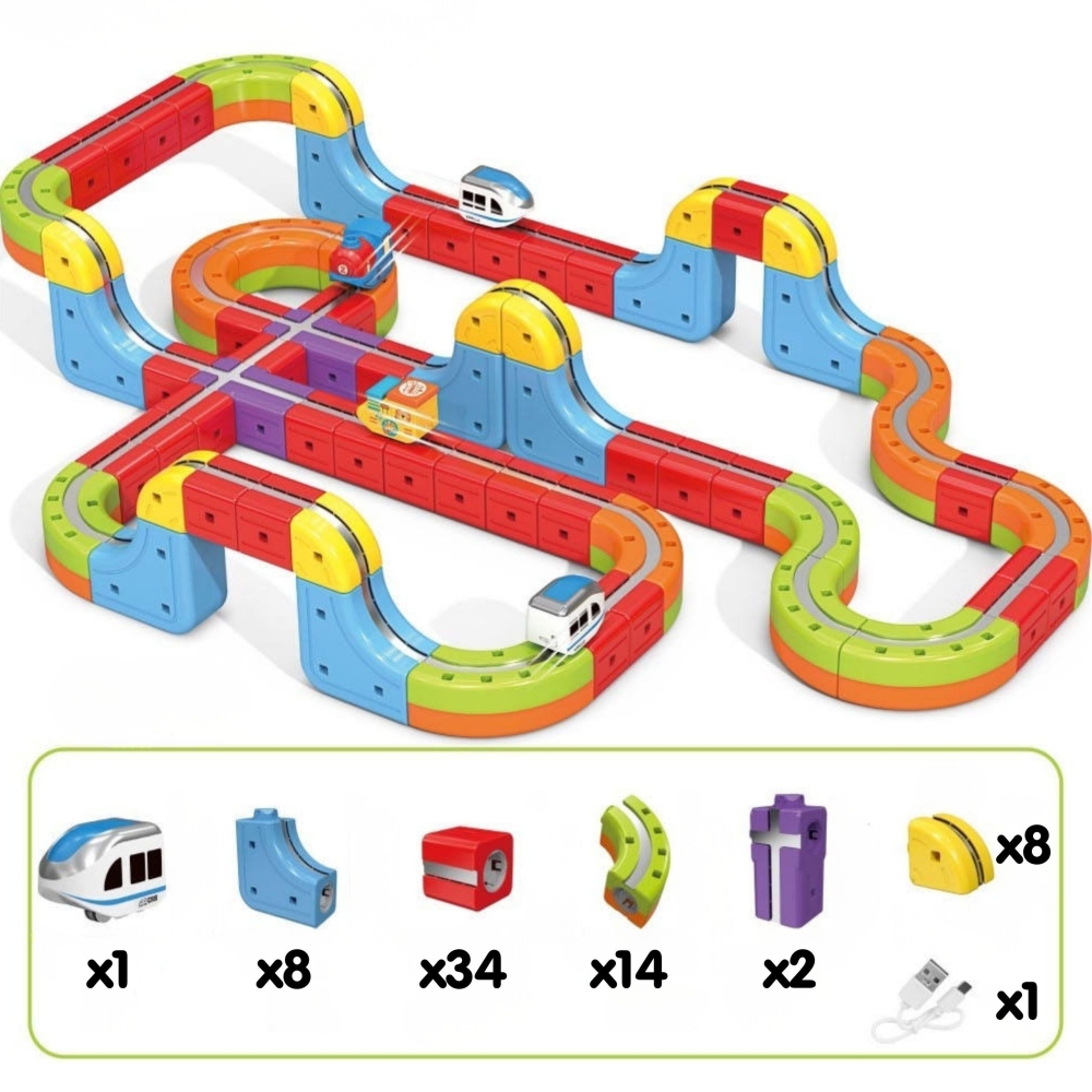 Magnetinių kaladėlių - traukinio trasos rinkinys WOOPIE Magic Cube, 68 vnt-Žaislai, Konstruktoriai, Auto ir transporto žaislai, 