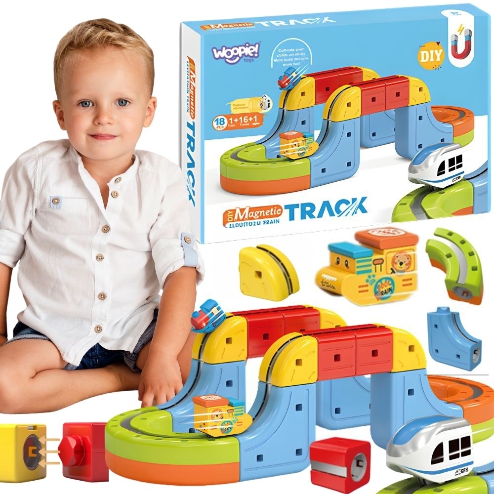 Magnetinių kaladėlių - traukinio trasos rinkinys WOOPIE Magic Cube, 18 vnt-Žaislai, Konstruktoriai, Auto ir transporto žaislai, 