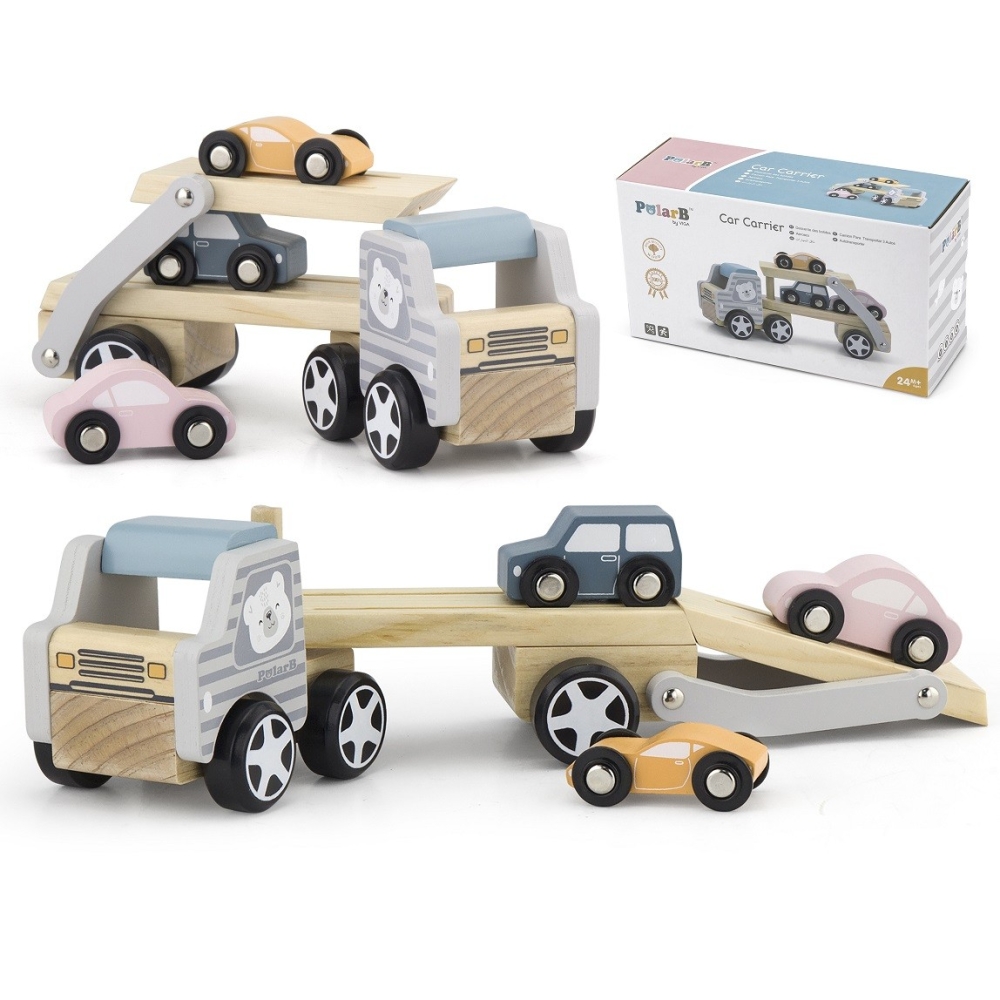 Medinė priekaba su žaisliniais automobiliais VIGA PolarB Montessori-Žaislai, Kūdikiams, Žaislai mažyliams (iki 4 m.