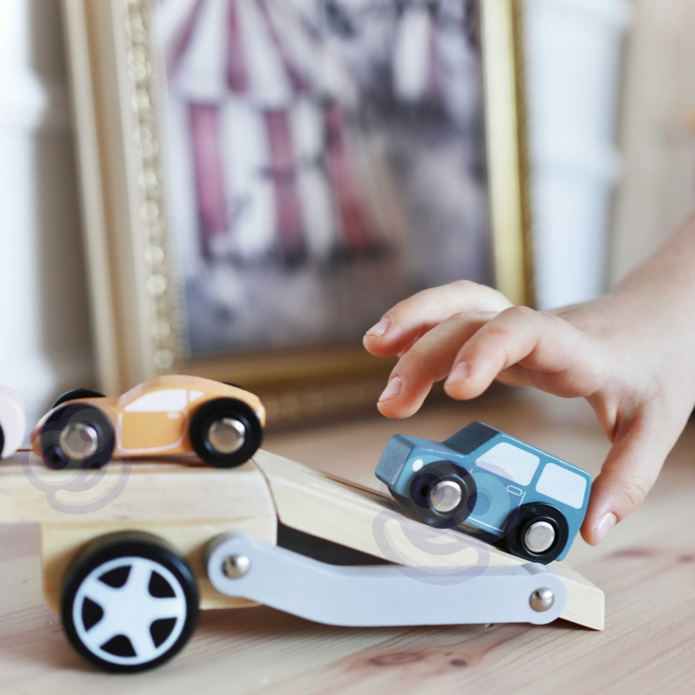 Medinė priekaba su žaisliniais automobiliais VIGA PolarB Montessori-Žaislai, Kūdikiams, Žaislai mažyliams (iki 4 m.