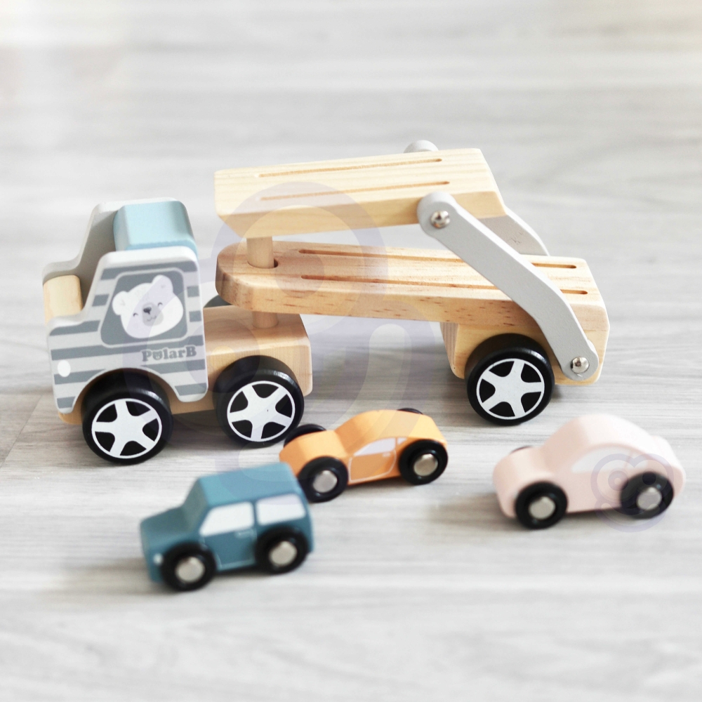 Medinė priekaba su žaisliniais automobiliais VIGA PolarB Montessori-Žaislai, Kūdikiams, Žaislai mažyliams (iki 4 m.