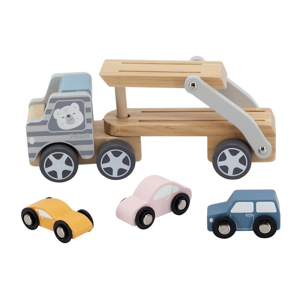 Medinė priekaba su žaisliniais automobiliais VIGA PolarB Montessori-Žaislai, Kūdikiams, Žaislai mažyliams (iki 4 m.