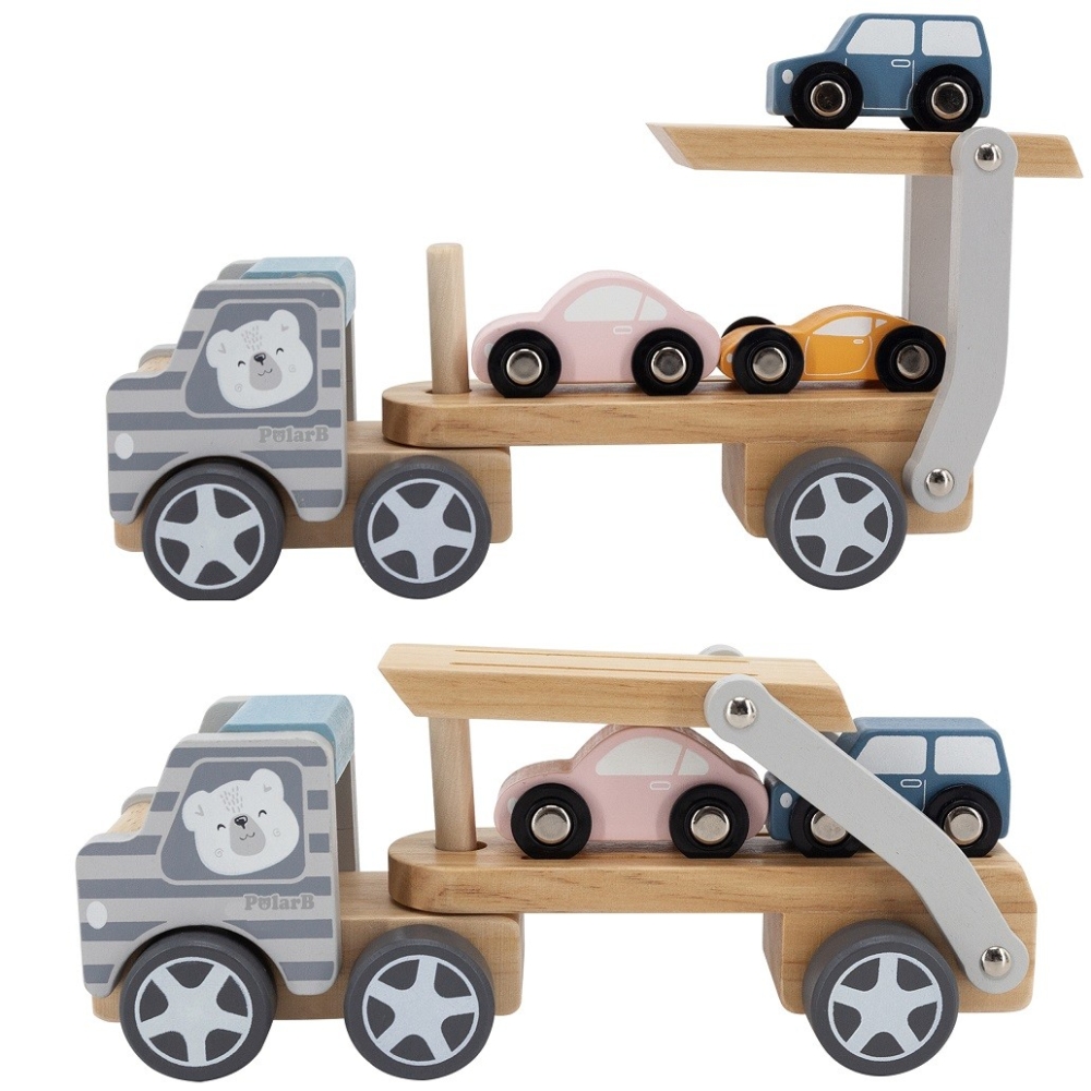 Medinė priekaba su žaisliniais automobiliais VIGA PolarB Montessori-Žaislai, Kūdikiams, Žaislai mažyliams (iki 4 m.