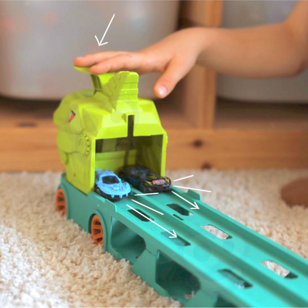 Dinozauro sunkvežimis WOOPIE + 2,1 m trasa-Žaislai, Auto ir transporto žaislai, Garažai, trasos ir kita, Mašinos-e-vaikas