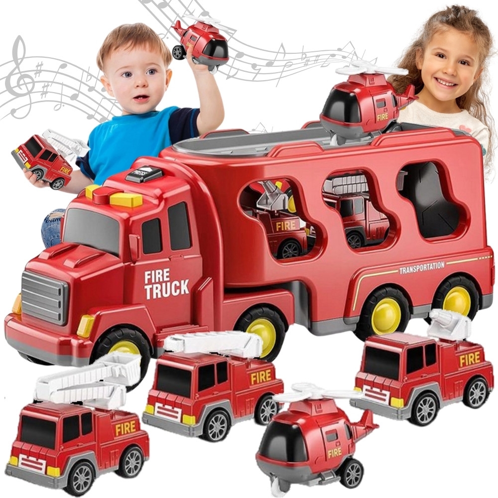 Gaisrinės sunkvežimio rinkinys WOOPIE, 5 automobiliai-Žaislai, Auto ir transporto žaislai, Mašinos-e-vaikas