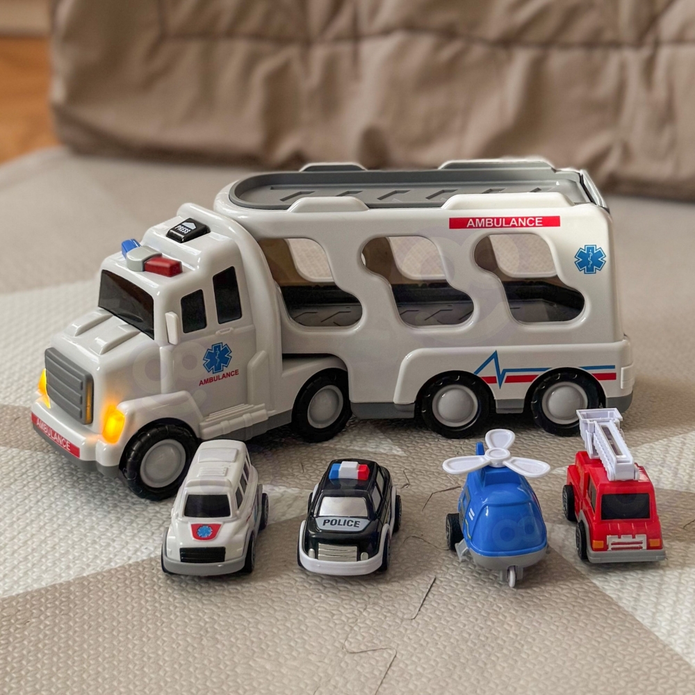 Didelis gelbėtojų sunkvežimis WOOPIE Road Caravan 5 automobilių rinkinys - greitoji pagalba-Žaislai, Auto ir transporto žaislai,