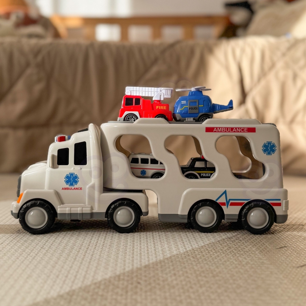 Didelis gelbėtojų sunkvežimis WOOPIE Road Caravan 5 automobilių rinkinys - greitoji pagalba-Žaislai, Auto ir transporto žaislai,