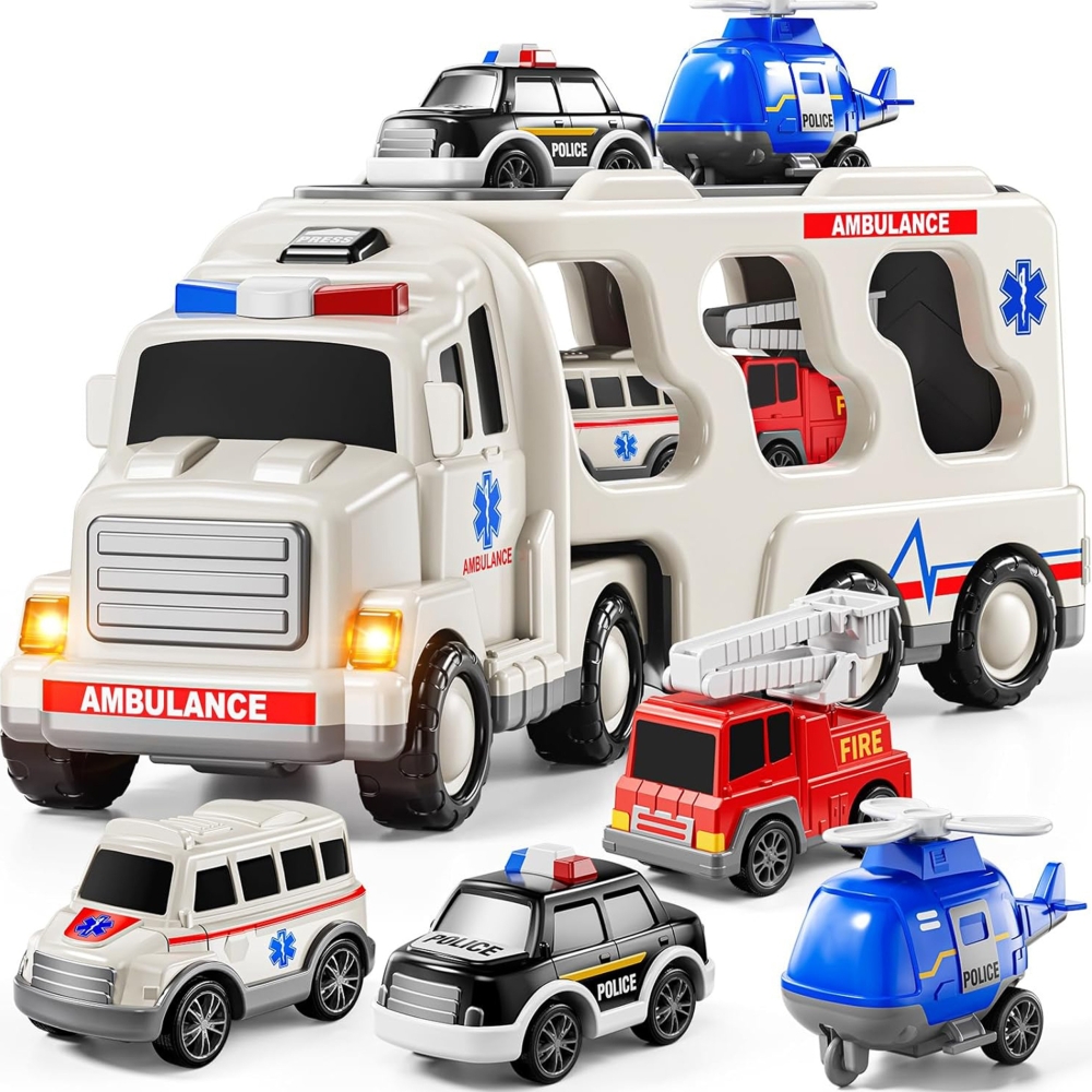 Didelis gelbėtojų sunkvežimis WOOPIE Road Caravan 5 automobilių rinkinys - greitoji pagalba-Žaislai, Auto ir transporto žaislai,