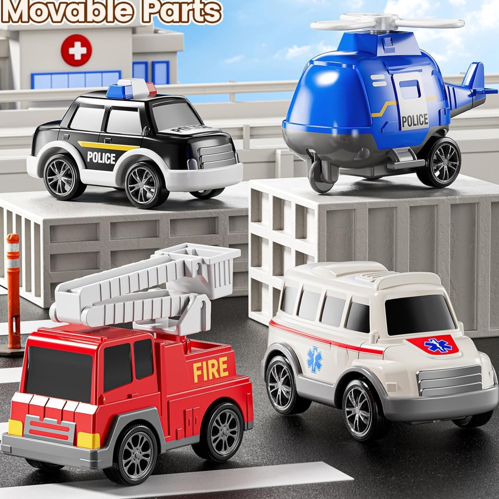 Didelis gelbėtojų sunkvežimis WOOPIE Road Caravan 5 automobilių rinkinys - greitoji pagalba-Žaislai, Auto ir transporto žaislai,