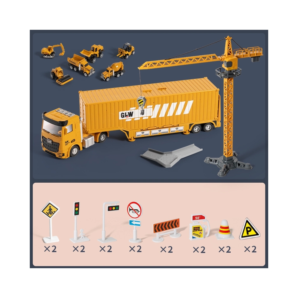 Sunkvežimio statybvietės rinkinys WOOPIE 6-in-1: kranas, automobiliai, priedai-Žaislai, Auto ir transporto žaislai, Garažai, tra