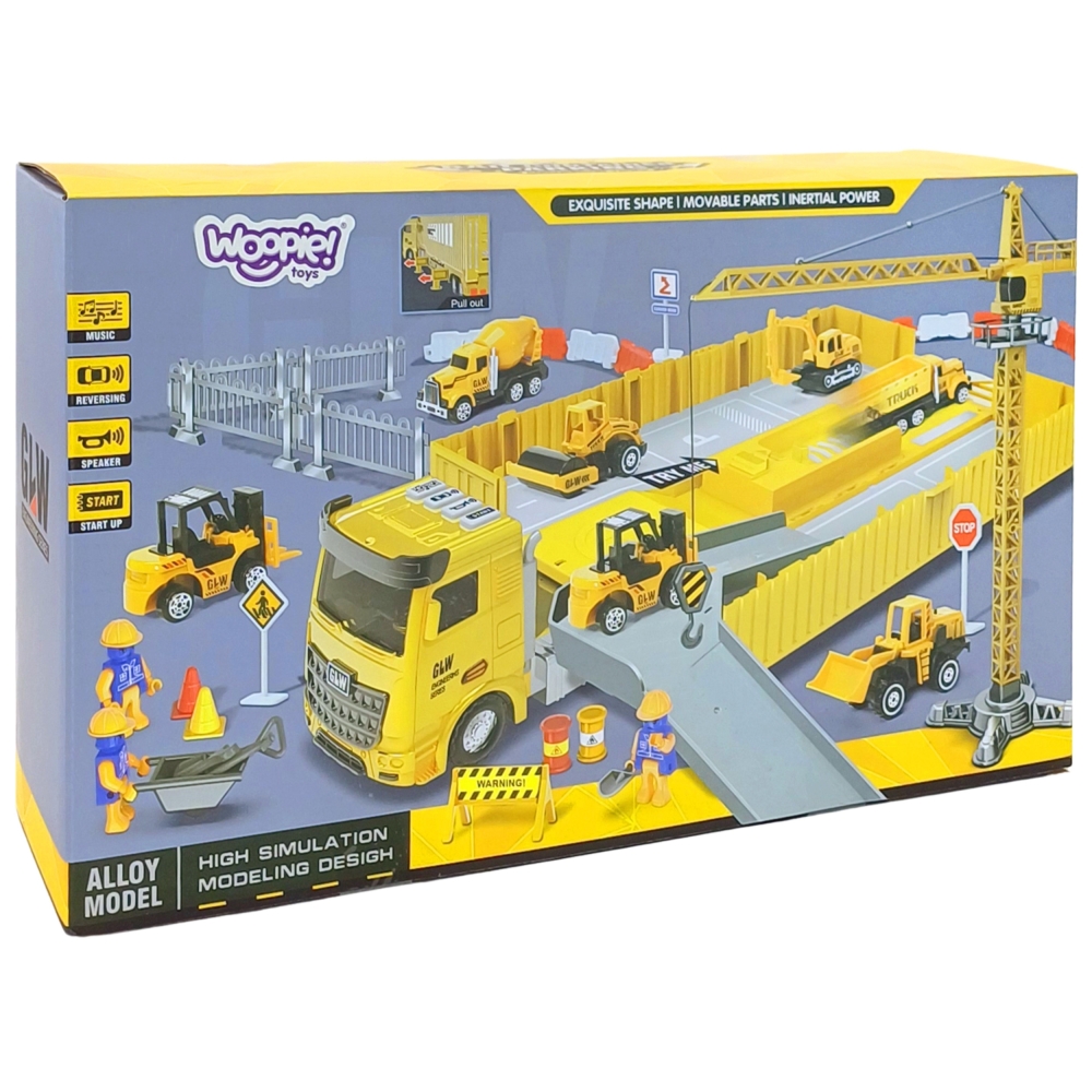 Sunkvežimio statybvietės rinkinys WOOPIE 6-in-1: kranas, automobiliai, priedai-Žaislai, Auto ir transporto žaislai, Garažai, tra