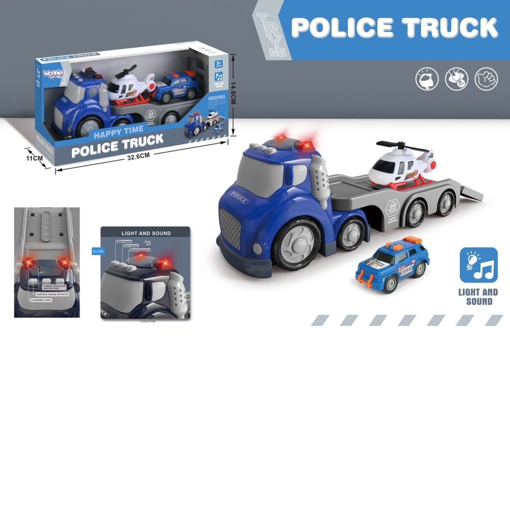 Policijos sunkvežimis WOOPIE Blue City Truck garso ir šviesos efektai