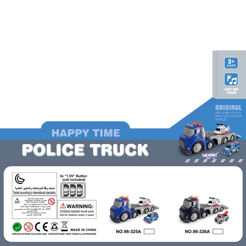 Policijos sunkvežimis WOOPIE Blue City Truck garso ir šviesos efektai