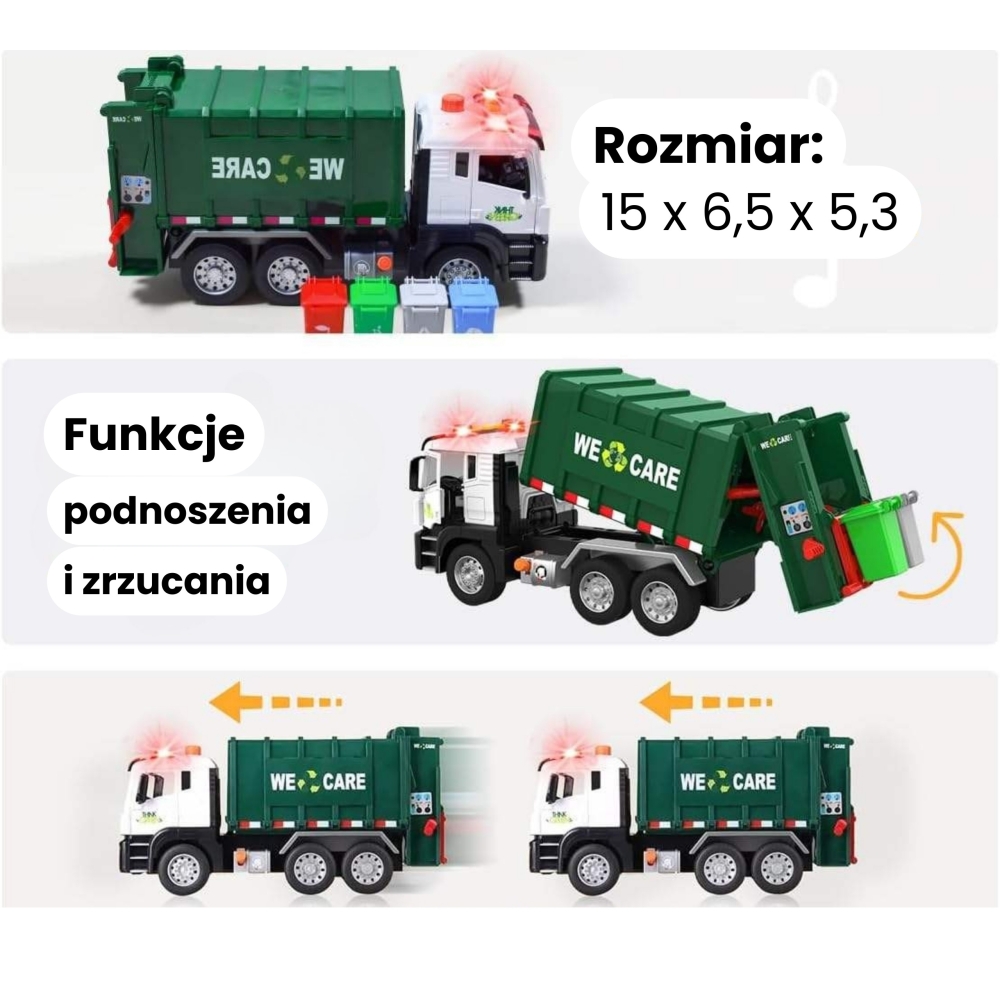 Šiukšlių surinkimo sunkvežimis WOOPIE 1:10-Žaislai, Auto ir transporto žaislai, Mašinos-e-vaikas