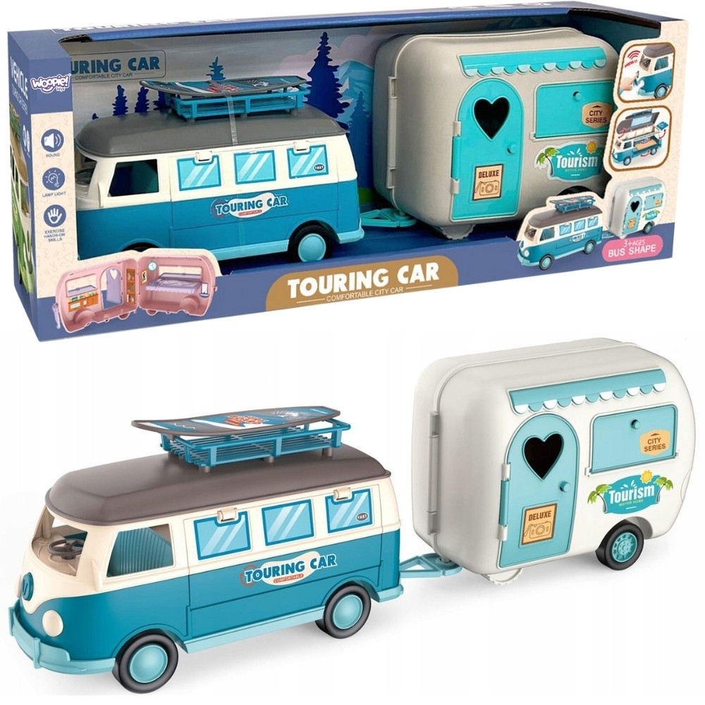 Lėlių kemperis WOOPIE XL Camper Stovyklavimo rinkinys su priekaba-Žaislai, Lėlės ir jų priedai, Auto ir transporto žaislai, Maši