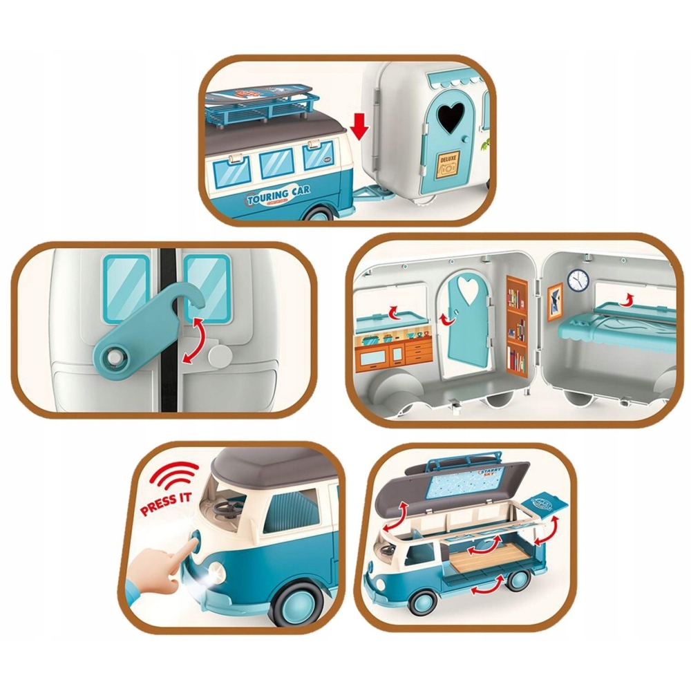 Lėlių kemperis WOOPIE XL Camper Stovyklavimo rinkinys su priekaba-Žaislai, Lėlės ir jų priedai, Auto ir transporto žaislai, Maši