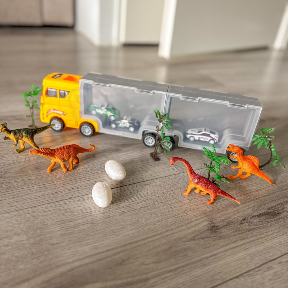 Transporterio sunkvežimis WOOPIE 2in1 dinozaurų rinkinys + maketas