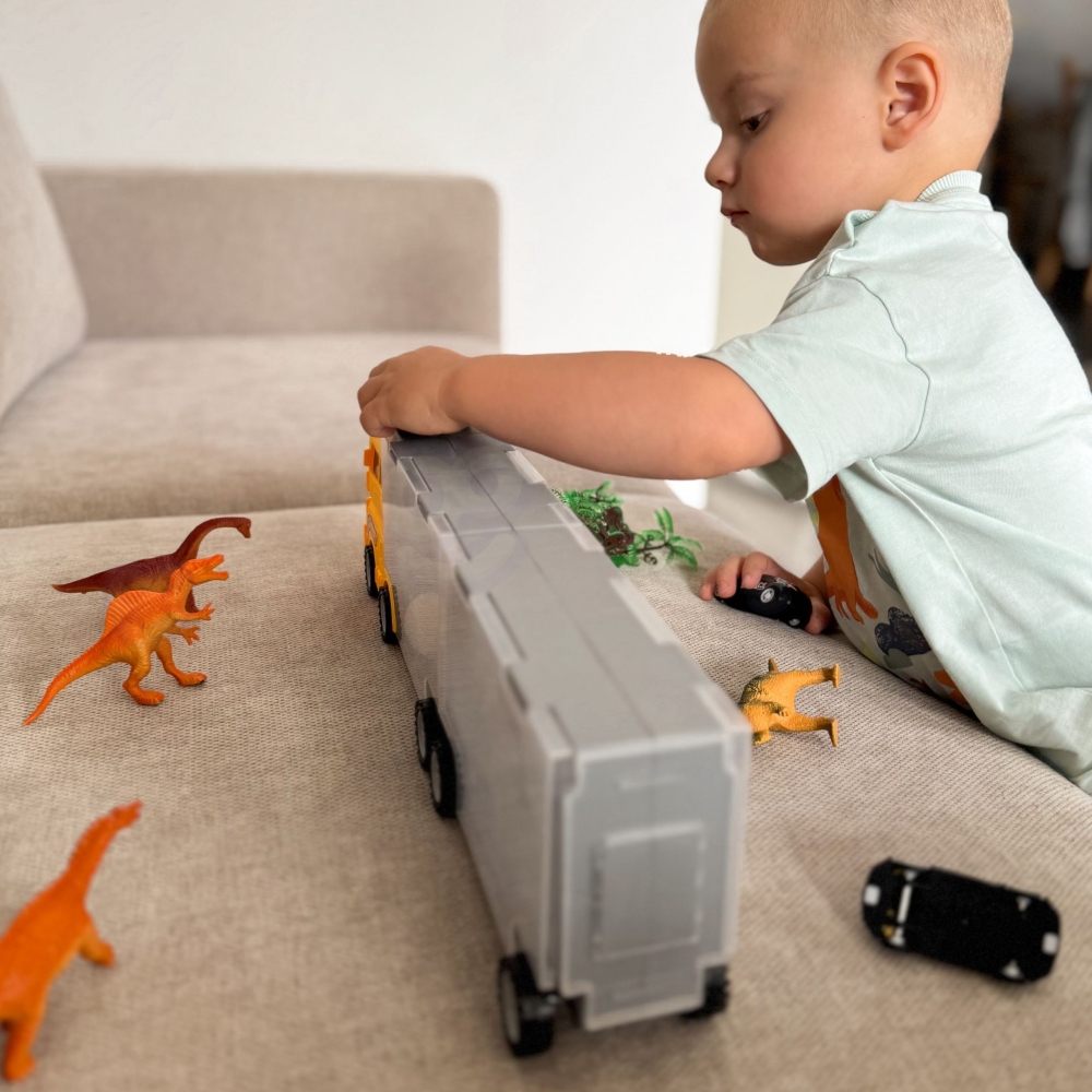 Transporterio sunkvežimis WOOPIE 2in1 dinozaurų rinkinys + maketas
