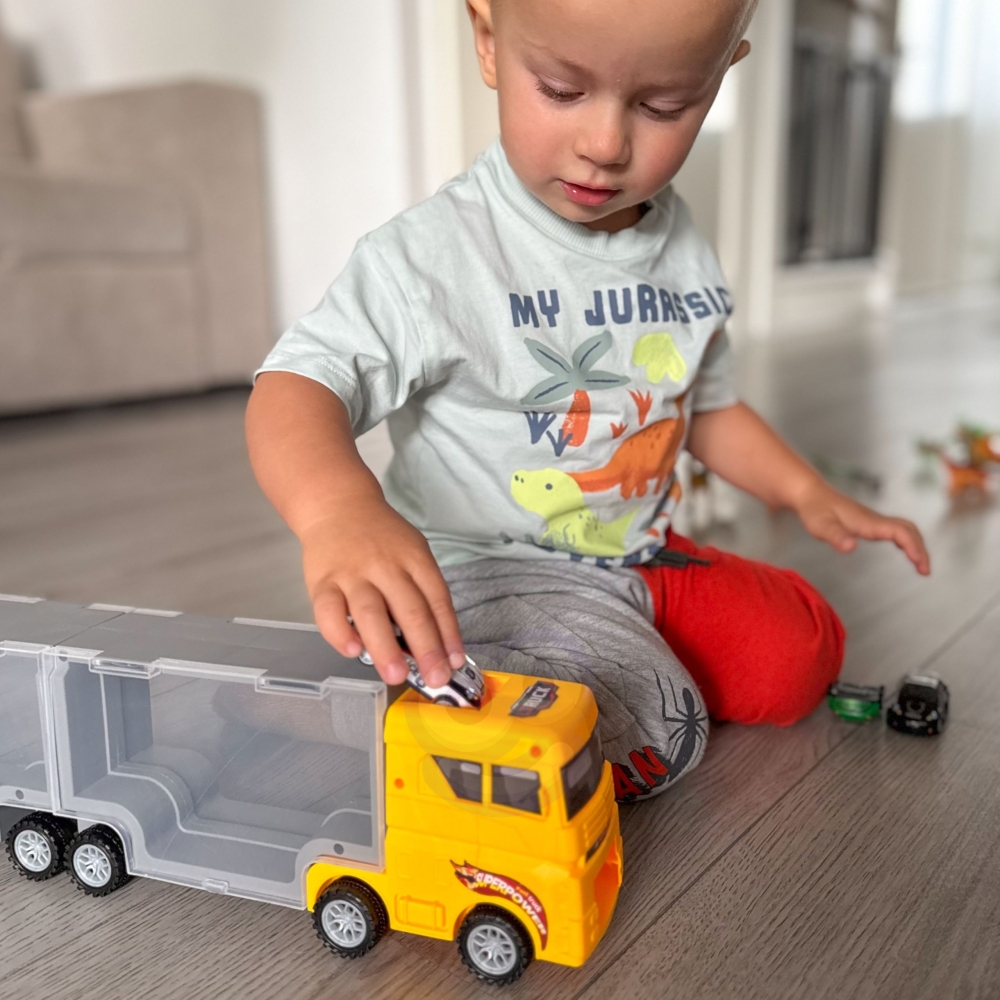 Transporterio sunkvežimis WOOPIE 2in1 dinozaurų rinkinys + maketas