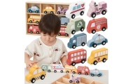 VIGA Wooden Set of Colorful City Vehicles 9 pcs.