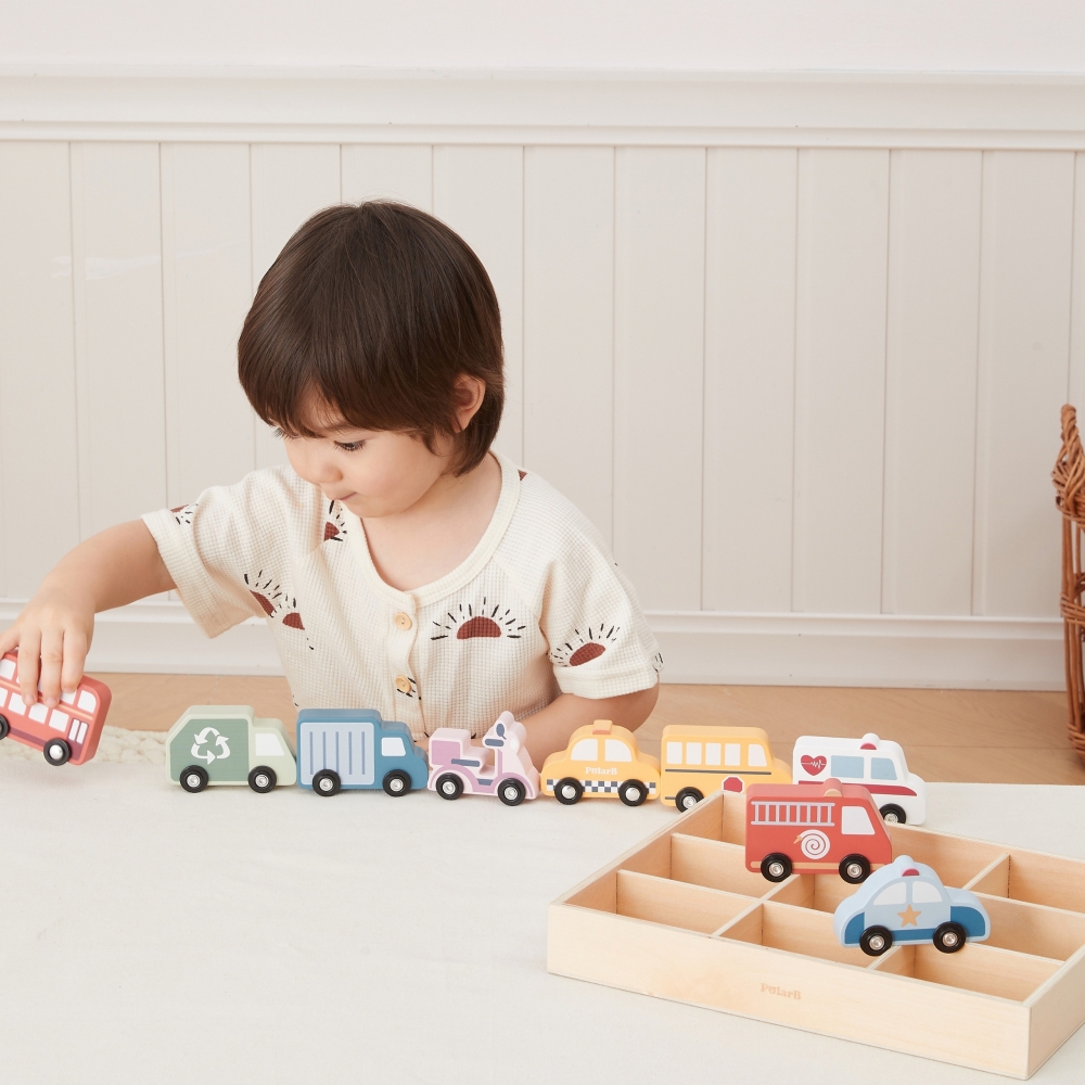 VIGA Wooden Set of Colorful City Vehicles 9 pcs.