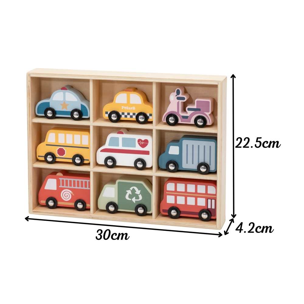 VIGA Wooden Set of Colorful City Vehicles 9 pcs.