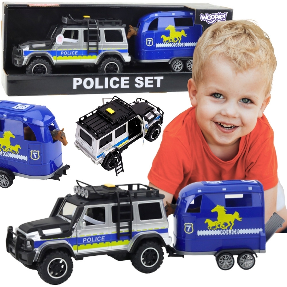 Policijos visureigio ir arklio priekabos rinkinys WOOPIE-Žaislai, Auto ir transporto žaislai, Mašinos-e-vaikas