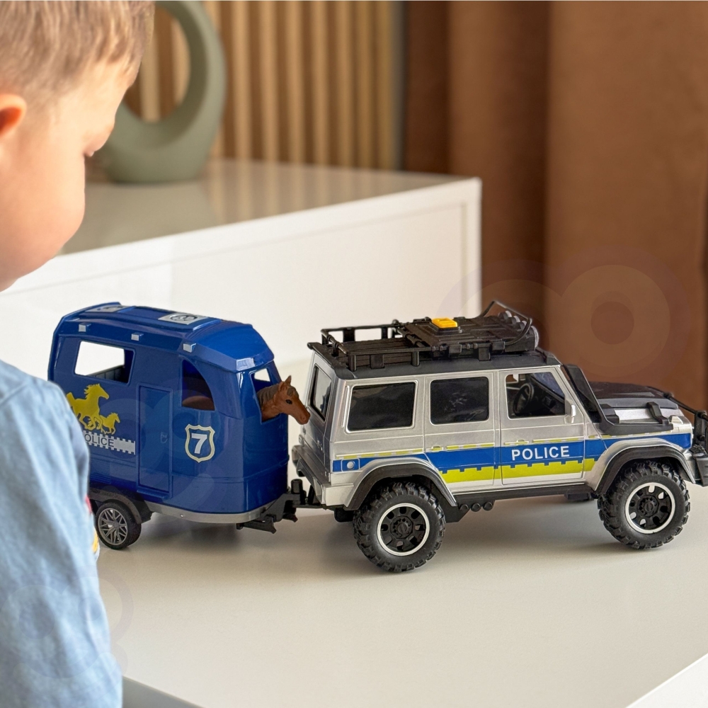 Policijos visureigio ir arklio priekabos rinkinys WOOPIE-Žaislai, Auto ir transporto žaislai, Mašinos-e-vaikas