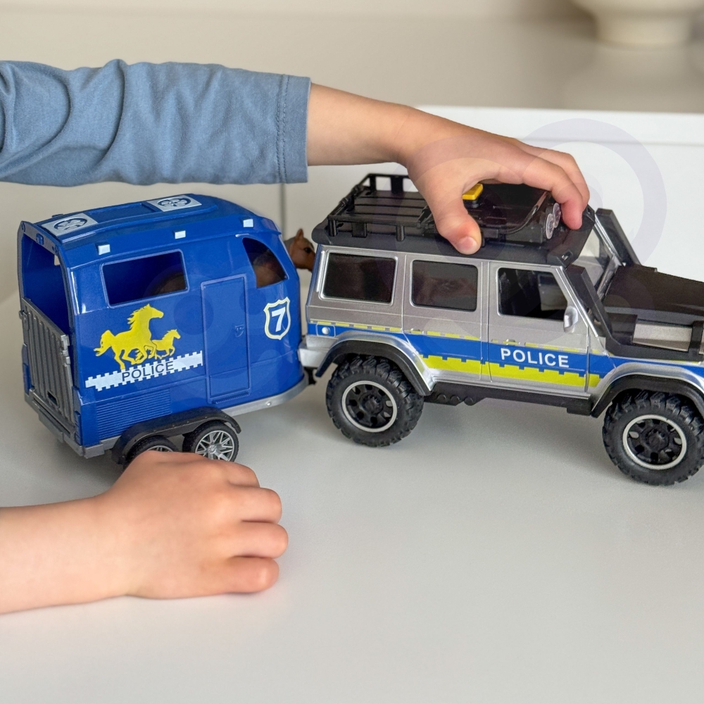 Policijos visureigio ir arklio priekabos rinkinys WOOPIE-Žaislai, Auto ir transporto žaislai, Mašinos-e-vaikas