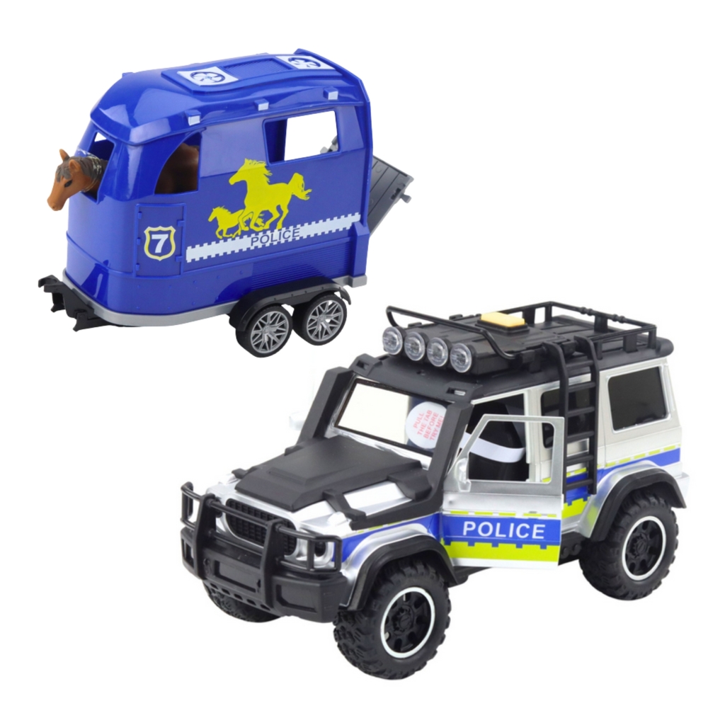 Policijos visureigio ir arklio priekabos rinkinys WOOPIE-Žaislai, Auto ir transporto žaislai, Mašinos-e-vaikas