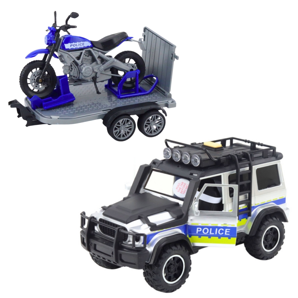 Policijos visureigių rinkinys WOOPIE su motociklo priekaba-Žaislai, Auto ir transporto žaislai, Mašinos-e-vaikas