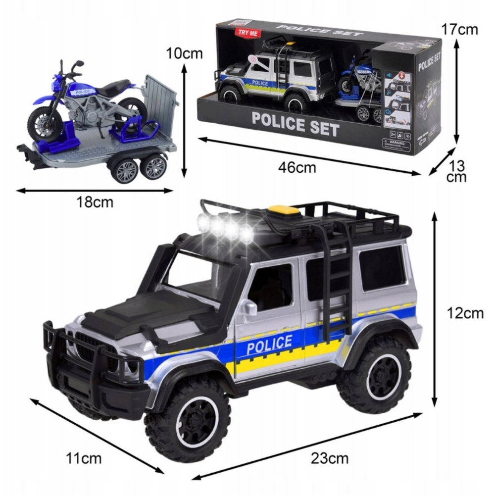 Policijos visureigių rinkinys WOOPIE su motociklo priekaba-Žaislai, Auto ir transporto žaislai, Mašinos-e-vaikas