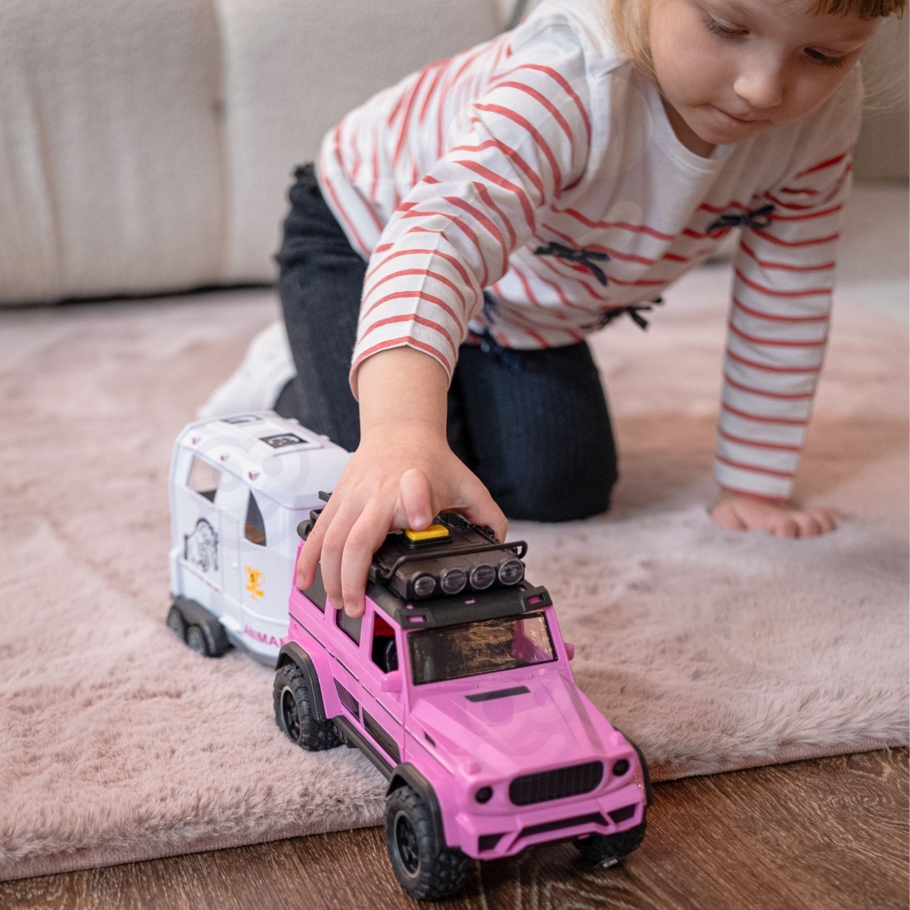 Visureigių rinkinys su priekaba ir arklio figūrėle WOOPIE Rožinis-Žaislai, Auto ir transporto žaislai, Mašinos-e-vaikas