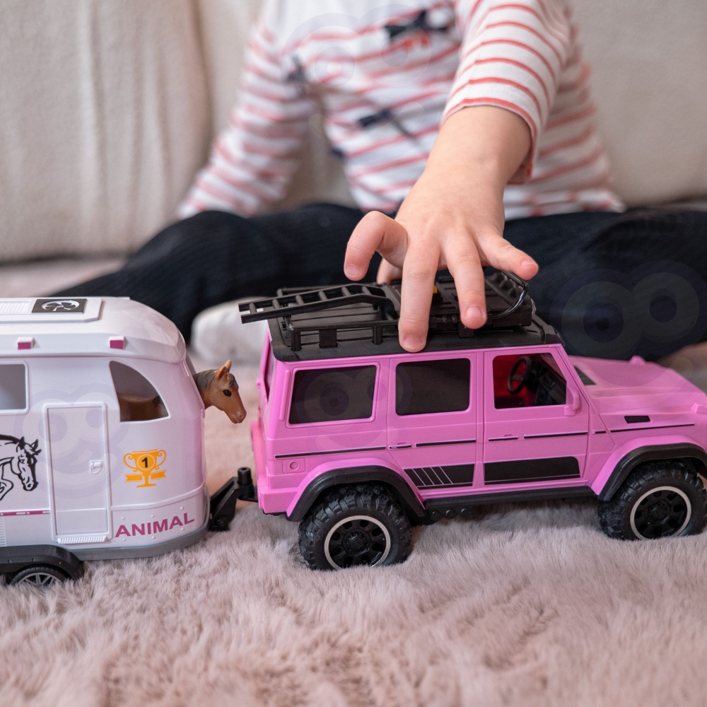 Visureigių rinkinys su priekaba ir arklio figūrėle WOOPIE Rožinis-Žaislai, Auto ir transporto žaislai, Mašinos-e-vaikas